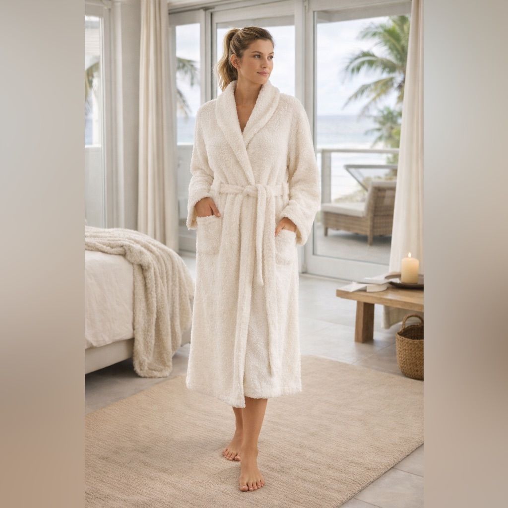 Barefoot Dreams Cozychic Cream Robe Size 1 Plush Spa Lounge Luxury